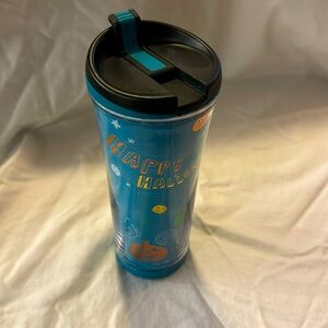 Starbucks, NWOT 16 fl oz,Blue, Black Lid, Orange, Gold, Silver & Green Pumpkins.